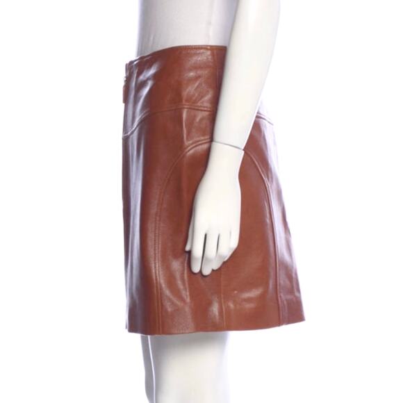 Ba&sh Melba Cognac Brown Lamb Leather Zip Front Mini Skirt M NWT $475 - Picture 5 of 13